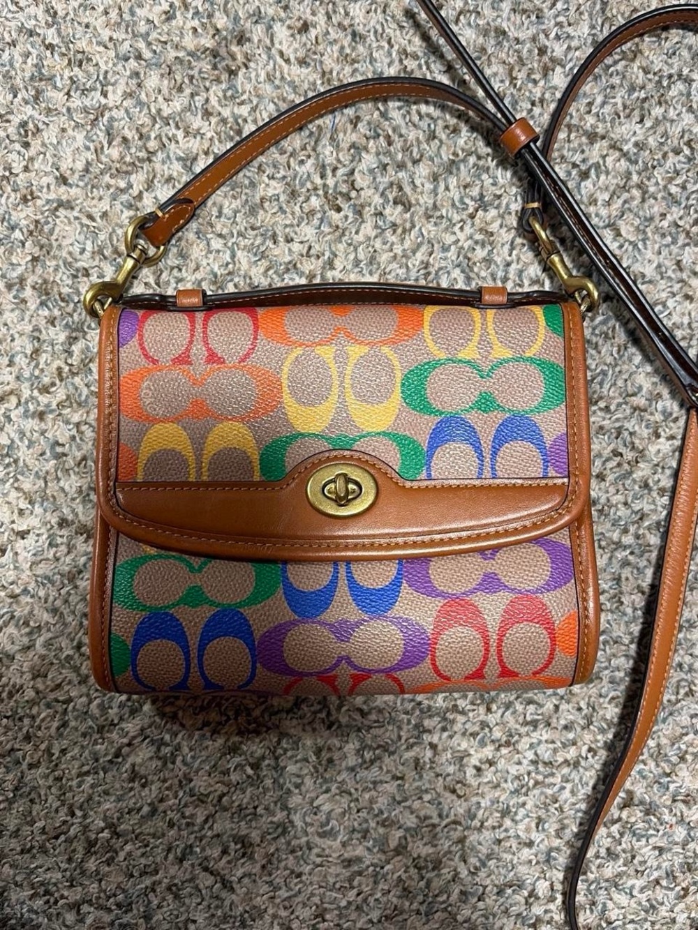 Coach Rainbow Signature Crossbody Bag - Multi & Caramel